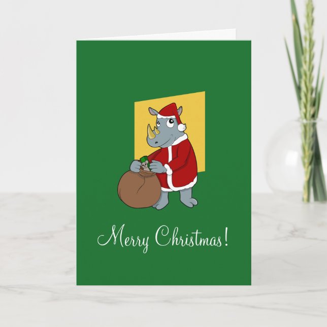 Christmas rhinoceros cartoon holiday card (Front)