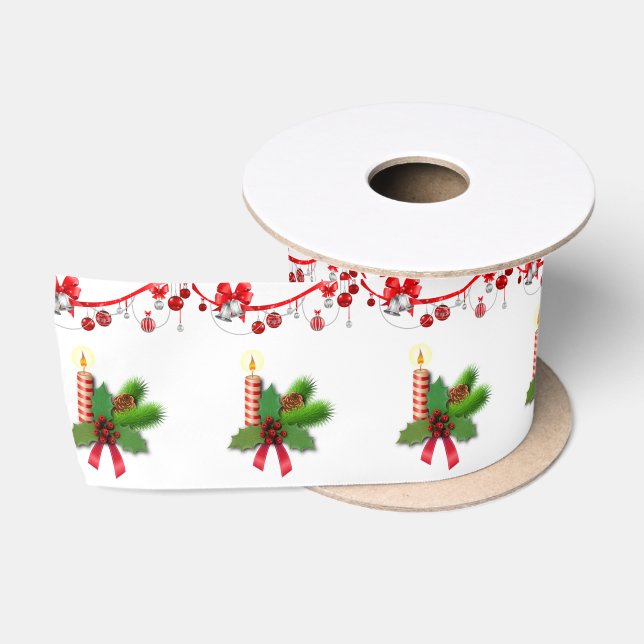 Christmas Ribbon, Christmas Candle Satin Ribbon (Spool)