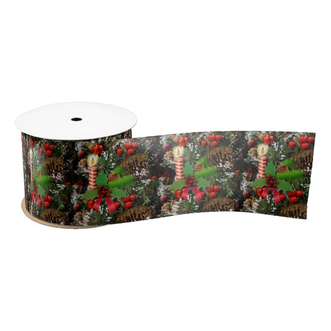 Christmas Ribbon, Christmas Candle Satin Ribbon (Spool)