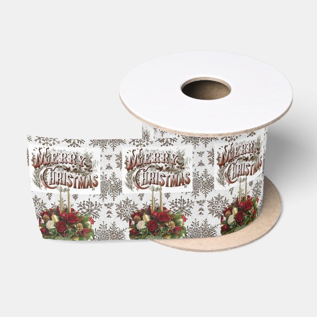 Christmas Ribbon, Christmas Candle Satin Ribbon (Spool)