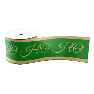 Christmas Ribbon & Ho Ho Ho Stripes Green/Gold Grosgrain Ribbon