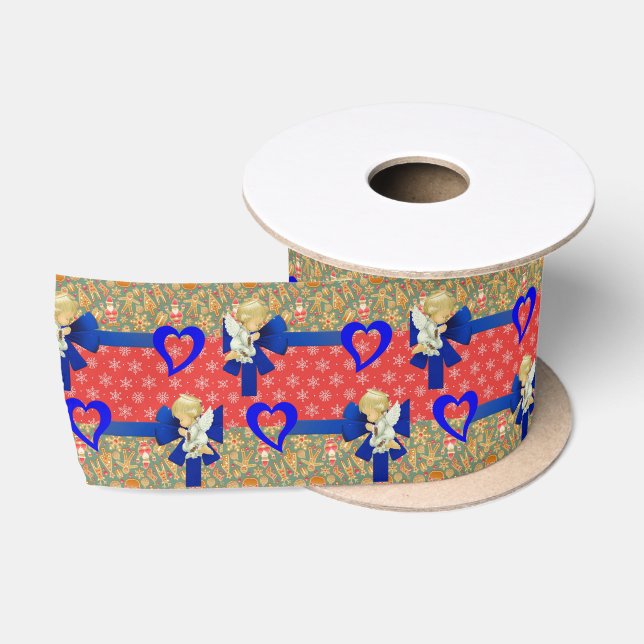 Christmas Ribbon, Merry Christmas Angel Satin Ribbon (Spool)