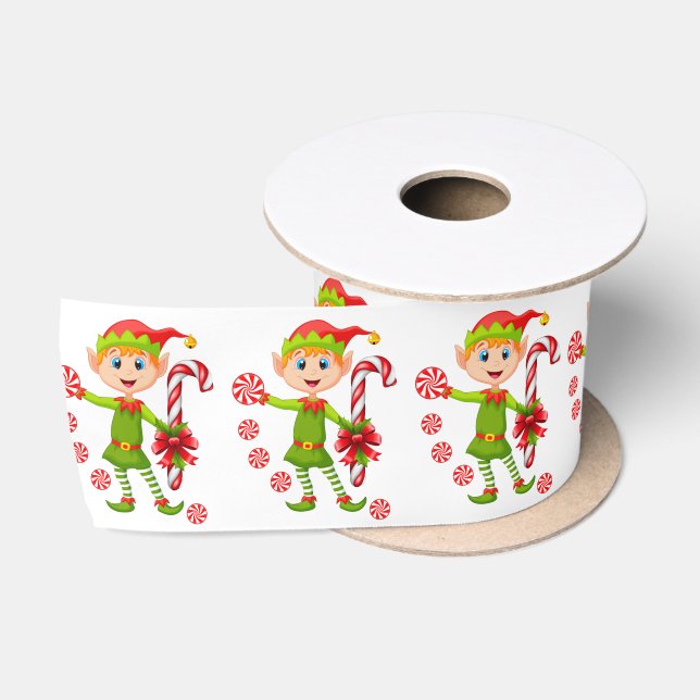 Christmas Ribbon, Merry Christmas Elf Satin Ribbon (Spool)