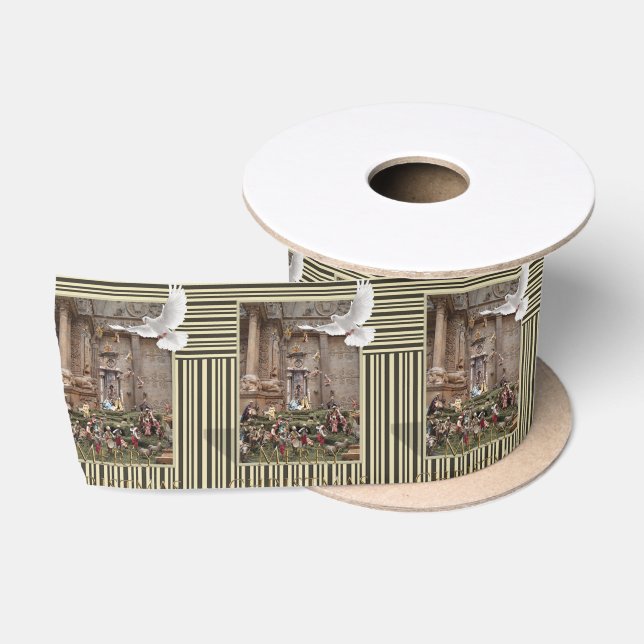 Christmas Ribbon, Merry Christmas Jesus Nativity Satin Ribbon (Spool)