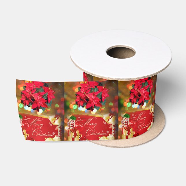 Christmas Ribbon, Merry Christmas Satin Ribbon (Spool)