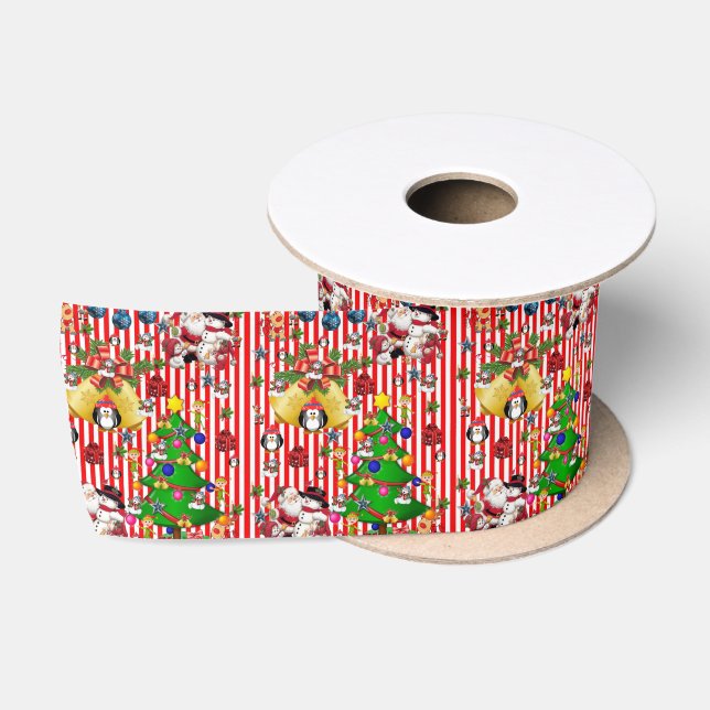 Christmas Ribbon, Merry Christmas Snowman Penguin Satin Ribbon (Spool)