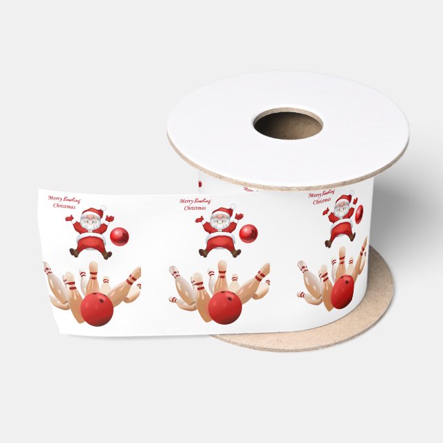 Christmas Ribbon, Santa Bowling Satin Ribbon (Spool)