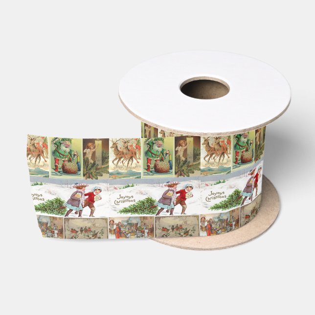 Christmas Ribbon, Santa Vintage Satin Ribbon (Spool)