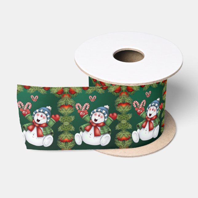 Christmas Ribbon, Snowman Satin Ribbon (Spool)