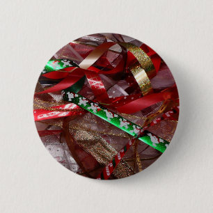 Christmas Ribbons Red Green and Gold Holiday 2 Inch Round Button