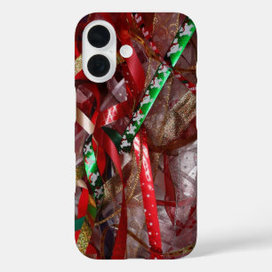 Christmas Ribbons Red Green and Gold Holiday iPhone 16 Case