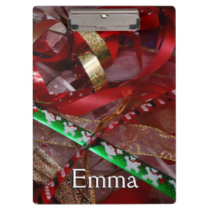 Christmas Ribbons Red Green and Gold Holiday Clipboard