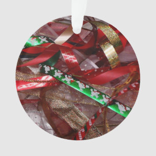 Christmas Ribbons Red Green and Gold Holiday Ornament