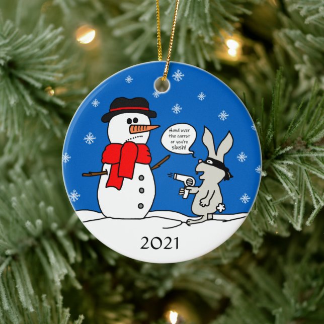 Christmas Robber Bunny Ceramic Ornament (Tree)