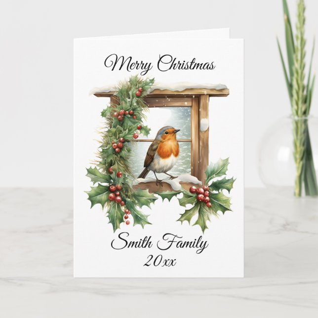  Christmas Robin And Holly Card (Front)