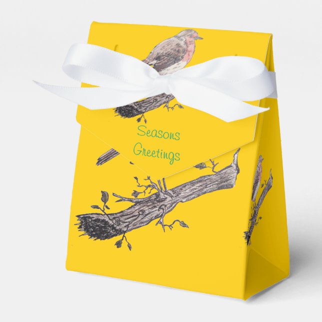 Christmas robin and ivy leaves illustration favor box (Front Side)