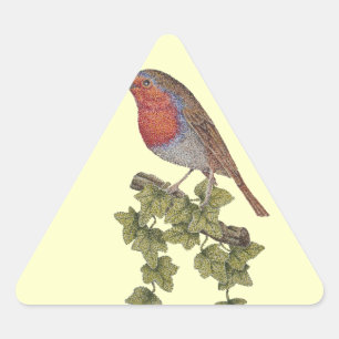 Christmas Robin and ivy leaves illustration Triangle Sticker