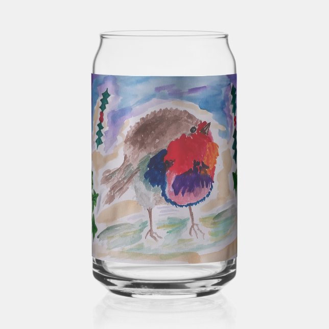Christmas Robin  Can Glass (Left)
