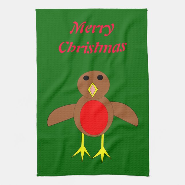 Christmas Robin Customizable Kitchen Tow Towel (Vertical)