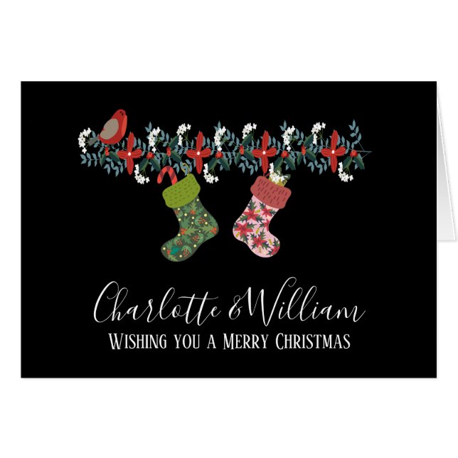 Christmas Robin Hanging Stocking Personalized (Front Horizontal)