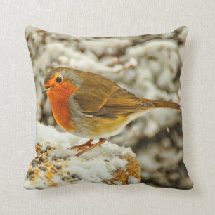 Christmas Robin in the Snow in Scotland Throw Pillow