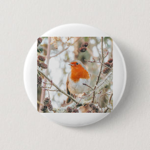 Christmas Robin in Trees 2 Inch Round Button