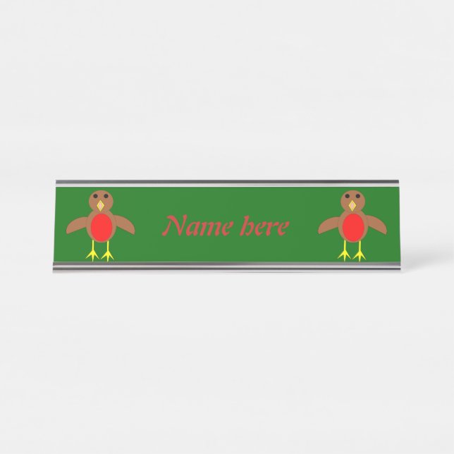 Christmas Robin Personalized Desk Name Plate (Front)