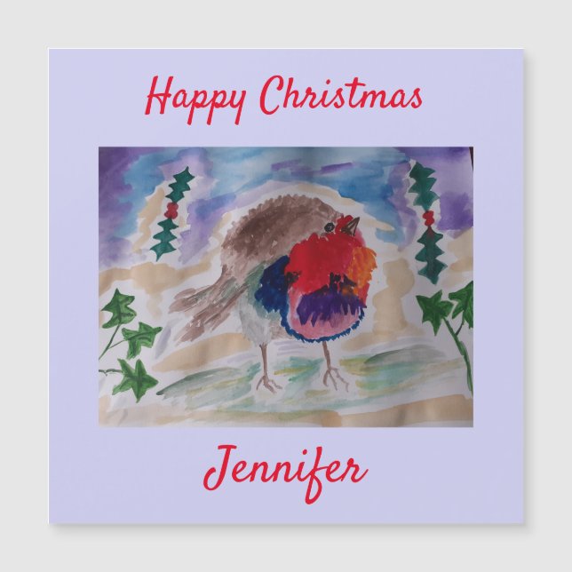 Christmas Robin Personalized Magnet Christmas Card (Front)