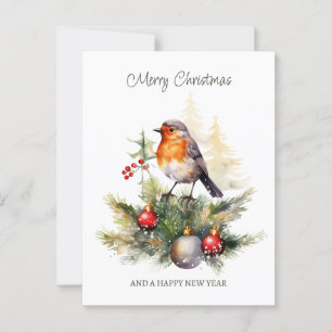 Christmas Robin Pine Baubles Postcard