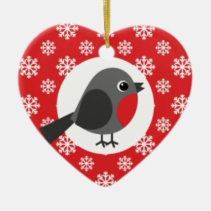Christmas Robin Snowflakes Red Ceramic Ornament