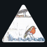 Christmas Robin Triangle Sticker<br><div class="desc">Its Christmas time</div>