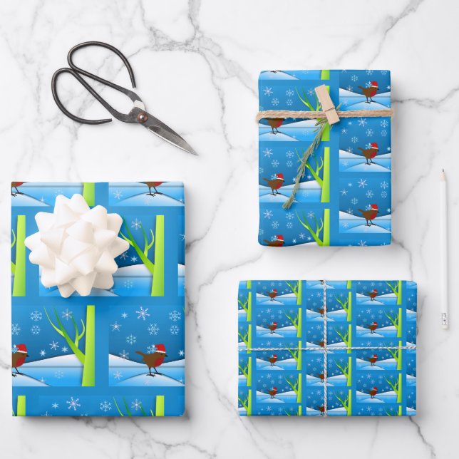 Christmas Robin Wrapping Paper Sheet (Front)