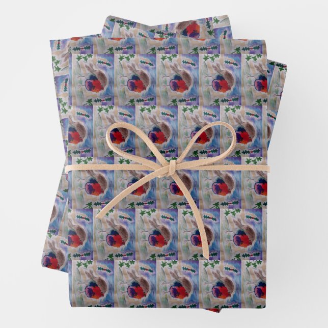 Christmas Robin  Wrapping Paper Sheet (In situ)