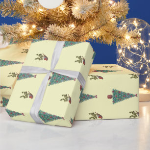 Christmas Robins and christmas trees Wrapping Paper