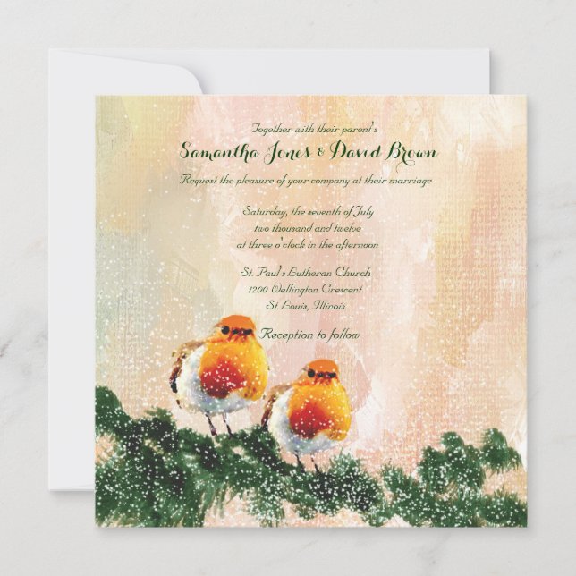 Christmas Robins Custom Wedding Invitation (Front)