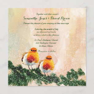 Christmas Robins Custom Wedding Invitation