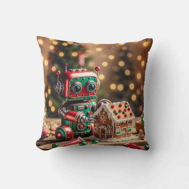 Christmas Robot Throw Pillow (Front)