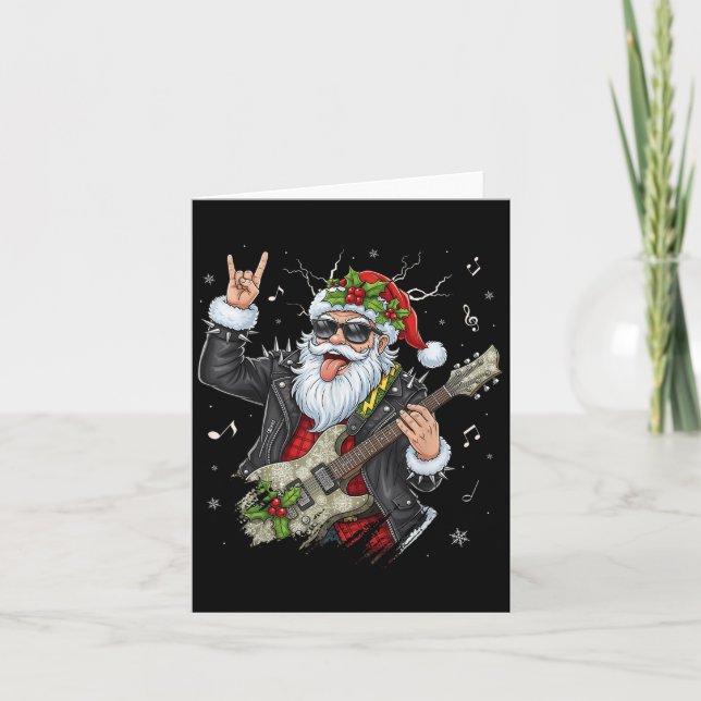 Christmas Rock &amp; Roll Santa Claus Guitar Playe Card (Front)