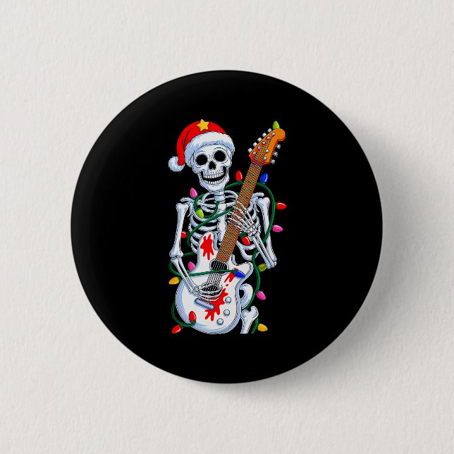 Christmas Rocker Skeleton Santa Rock Hand Xmas Men 2 Inch Round Button (Front)
