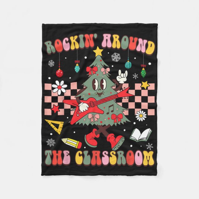 Christmas Rockin' Around The Clroom Teacher Retro  Fleece Blanket (Front)