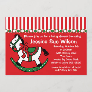 Christmas Rocking Horse Baby Shower Invitation