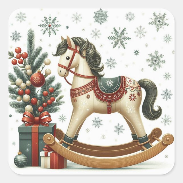 Christmas Rocking Horse Square Sticker (Front)