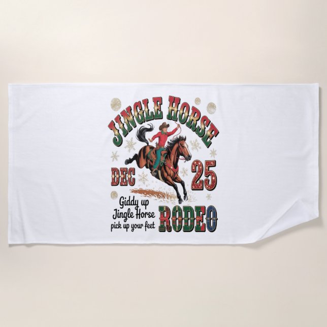 Christmas Rodeo Jingle Horse Beach Towel (Front)