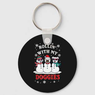 Christmas Rollin'with My Doggies Funny Gift Lover Keychain