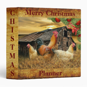 Christmas Rooster Hen Barn Coop Farm Binder