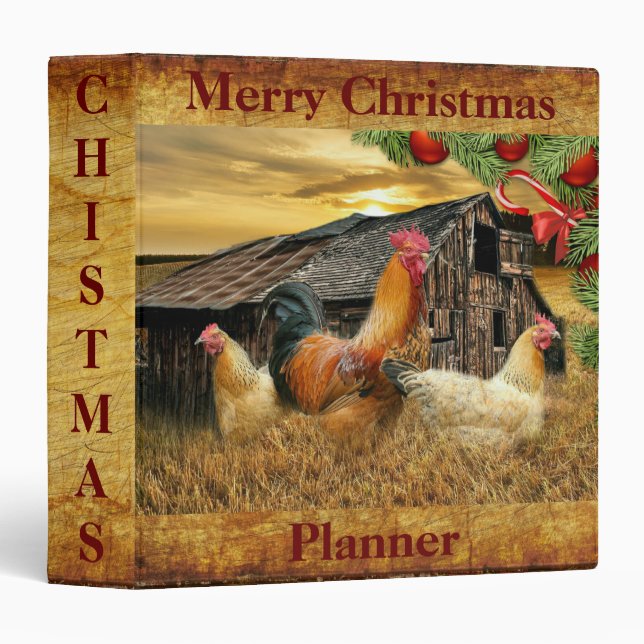Christmas Rooster Hen Barn Coop Farm Binder (Front/Spine)
