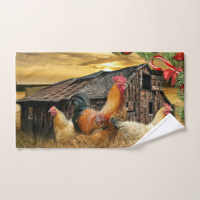 Christmas Rooster Hen Barn Coop Farm Hand Towel (Hand Towel)