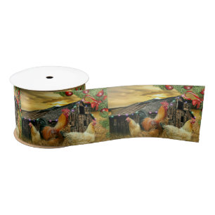 Christmas Rooster Hen Barn Coop Farm Satin Ribbon