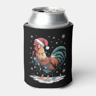 Christmas Rooster Santa Hat Chicken Lights Farm Can Cooler