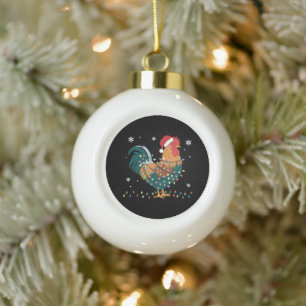 Christmas Rooster Santa Hat Lights Snowflak Xmas Ceramic Ball Christmas Ornament